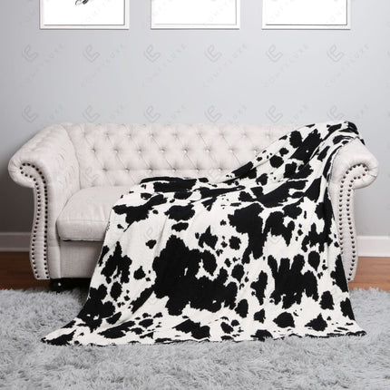 Cow Print Fleece Throw Blanket – Ultra-Soft Microfiber Plaid in Black or Coffee – 50"x60"