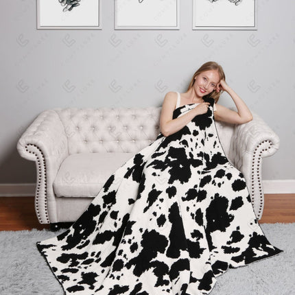 Cow Print Fleece Throw Blanket – Ultra-Soft Microfiber Plaid in Black or Coffee – 50"x60"