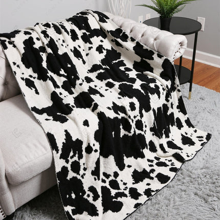Cow Print Fleece Throw Blanket – Ultra-Soft Microfiber Plaid in Black or Coffee – 50"x60"