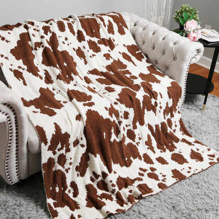 Cow Print Fleece Throw Blanket – Ultra-Soft Microfiber Plaid in Black or Coffee – 50"x60"