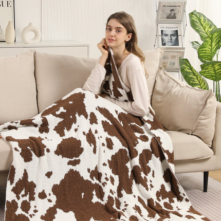 Cow Print Fleece Throw Blanket – Ultra-Soft Microfiber Plaid in Black or Coffee – 50"x60"