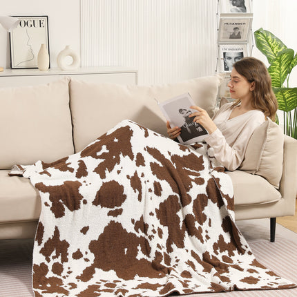 Cow Print Fleece Throw Blanket – Ultra-Soft Microfiber Plaid in Black or Coffee – 50"x60"