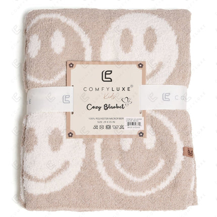 Kids Smiley Face Fleece Blanket – Ultra-Soft Microfiber Throw for Toddlers & Children Cozy & Colorful Bedding for Nursery, Playroom & Travel