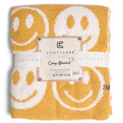 Kids Smiley Face Fleece Blanket – Ultra-Soft Microfiber Throw for Toddlers & Children Cozy & Colorful Bedding for Nursery, Playroom & Travel