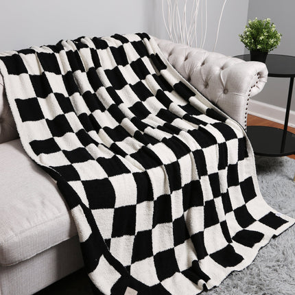 Luxurious Checkered Fleece Throw Blanket – Soft Plaid Microfiber, Machine Washable