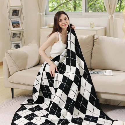 Luxe Argyle Plaid Throw Blanket – Ultra-Soft Microfiber Home Decor Accent (50” x 60”) – Beige, Black, Blue, Gray, Pink/Green, Red