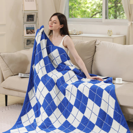 Luxe Argyle Plaid Throw Blanket – Ultra-Soft Microfiber Home Decor Accent (50” x 60”) – Beige, Black, Blue, Gray, Pink/Green, Red