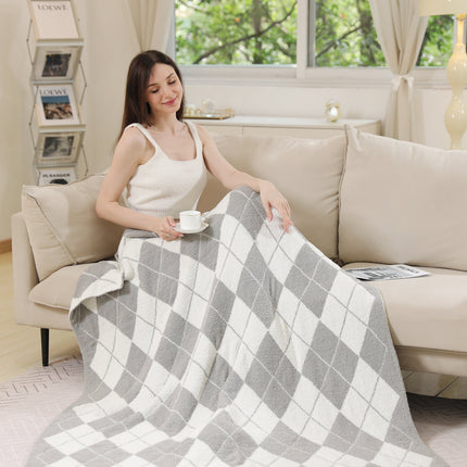 Luxe Argyle Plaid Throw Blanket – Ultra-Soft Microfiber Home Decor Accent (50” x 60”) – Beige, Black, Blue, Gray, Pink/Green, Red