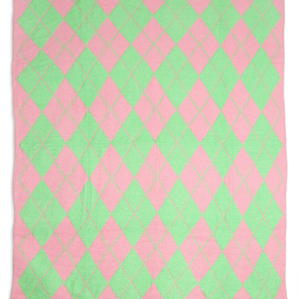 Luxe Argyle Plaid Throw Blanket – Ultra-Soft Microfiber Home Decor Accent (50” x 60”) – Beige, Black, Blue, Gray, Pink/Green, Red