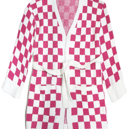 Soft Microfiber Plaid Bathrobe for Women – Cozy Lounge Robe with Pockets & Detachable Belt – Available in Beige, Fuchsia, Grey, Pink, Sage Green