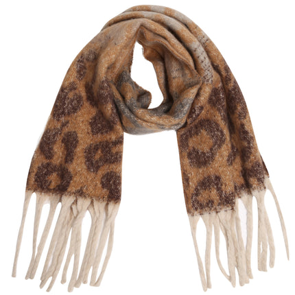 Leopard Print Scarf with Ombre Gradient & Fringed Tassels – Oversized Acrylic Shawl for Women