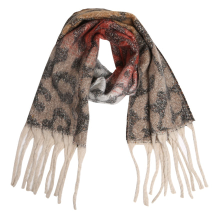 Leopard Print Scarf with Ombre Gradient & Fringed Tassels – Oversized Acrylic Shawl for Women