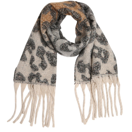 Leopard Print Scarf with Ombre Gradient & Fringed Tassels – Oversized Acrylic Shawl for Women
