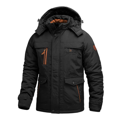 Men’s Tactical Waterproof Winter Jacket – Insulated, Detachable Hood, Windproof & Multi-Pocket Design