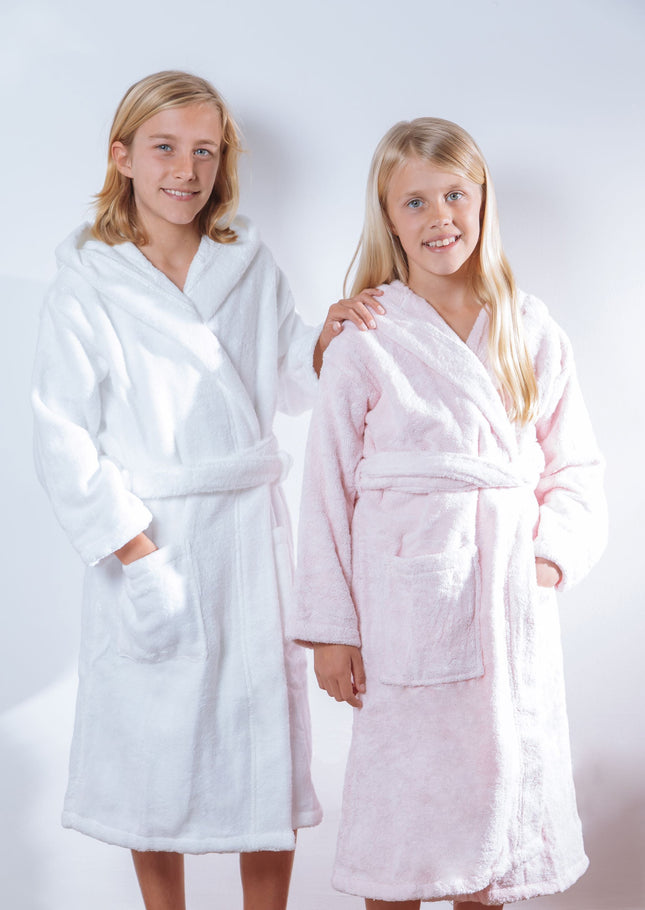 Kids' Zero-Twist Cotton Bathrobe with Hood – Soft, Absorbent & Lightweight (2–13 Years)