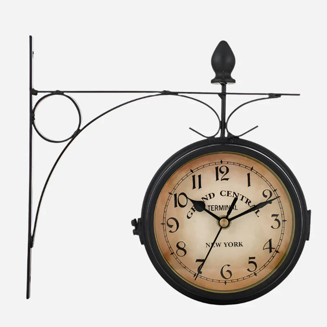 Vintage Double-Sided Metal Wall Clock 12" – Classic Retro Wall Decor for Living Room, Entryway & Café