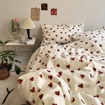 Heart Pattern Bedding Set – Soft & Cozy Twin, Full & Queen Sizes – Romantic Bedroom Decor