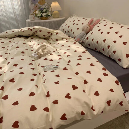 Heart Pattern Bedding Set – Soft & Cozy Twin, Full & Queen Sizes – Romantic Bedroom Decor