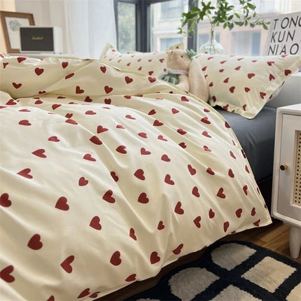 Heart Pattern Bedding Set – Soft & Cozy Twin, Full & Queen Sizes – Romantic Bedroom Decor