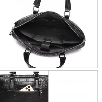 Genuine Leather Croco Laptop Bag for Women – 15.6" Business Briefcase with Detachable Shoulder Strap