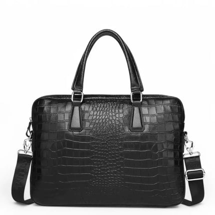 Genuine Leather Croco Laptop Bag for Women – 15.6" Business Briefcase with Detachable Shoulder Strap