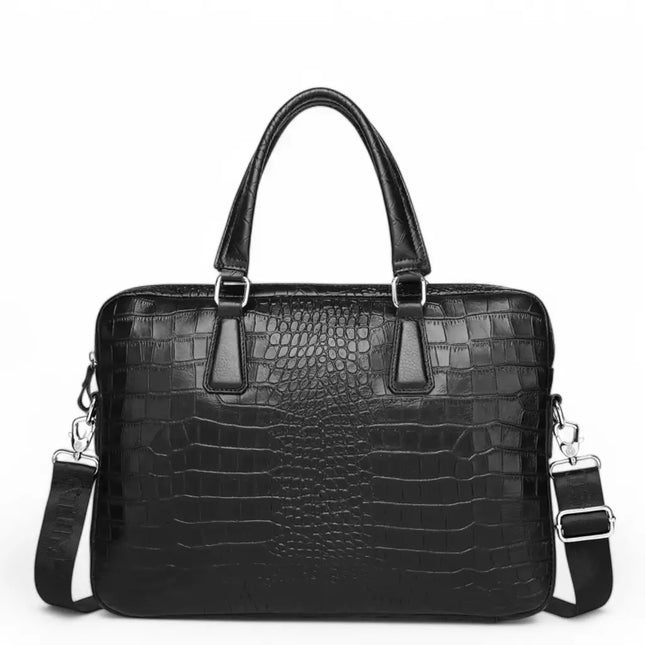Genuine Leather Croco Laptop Bag for Women – 15.6" Business Briefcase with Detachable Shoulder Strap