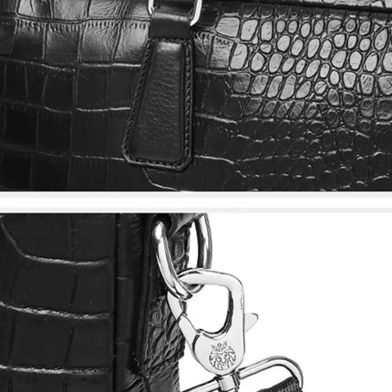 Genuine Leather Croco Laptop Bag for Women – 15.6" Business Briefcase with Detachable Shoulder Strap