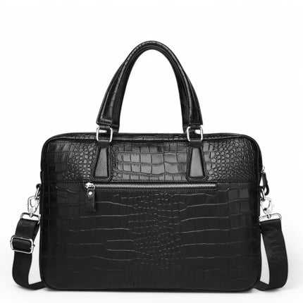 Genuine Leather Croco Laptop Bag for Women – 15.6" Business Briefcase with Detachable Shoulder Strap