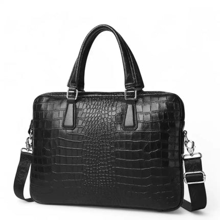 Genuine Leather Croco Laptop Bag for Women – 15.6" Business Briefcase with Detachable Shoulder Strap