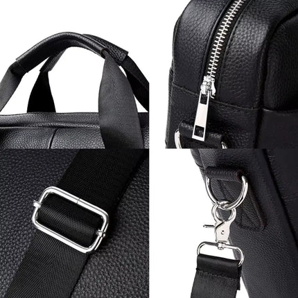 Black Leather Laptop Bag for Men – Premium Cowhide Briefcase with Laptop Sleeve & Organizer