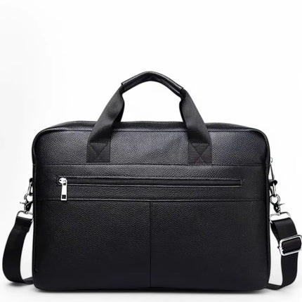 Black Leather Laptop Bag for Men – Premium Cowhide Briefcase with Laptop Sleeve & Organizer