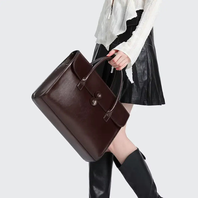 Dark Brown Leather Briefcase – Elegant & Spacious Work Bag