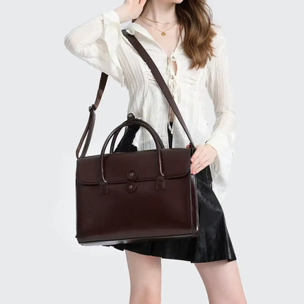 Dark Brown Leather Briefcase – Elegant & Spacious Work Bag