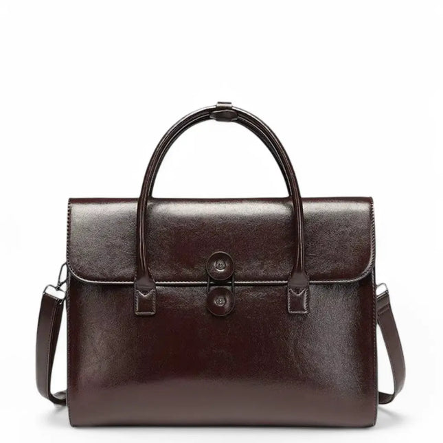 Dark Brown Leather Briefcase – Elegant & Spacious Work Bag