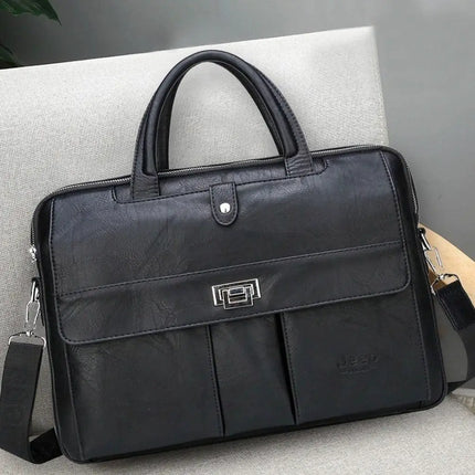 Premium Black Leather Laptop Bag for 13.3" Laptops – Stylish, Water-Resistant, and Professional