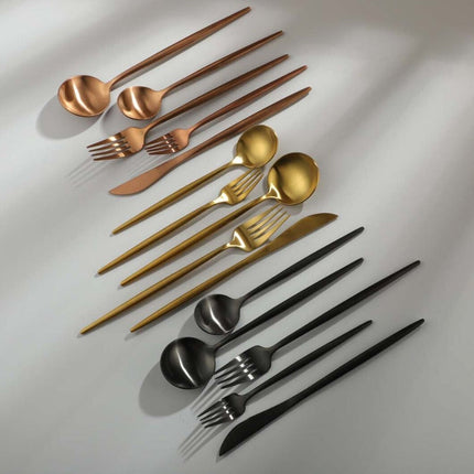 Elegant Gold Stainless Steel Flatware Set – 24-Piece Service for 6 | Dishwasher Safe