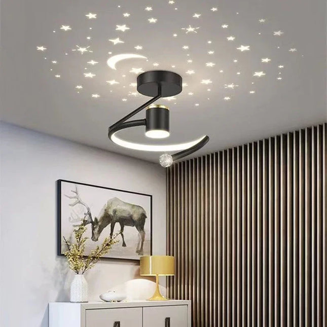 Modern LED Ceiling Light with Starry Sky Effect – Dimmable Chandelier for Kids' Rooms & Living Spaces
