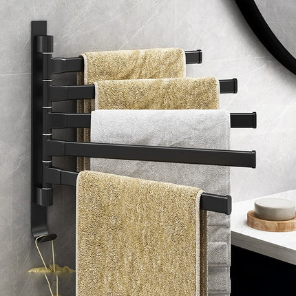 5-Arm Swivel Towel Rack – Space-Saving Matte Black Bathroom Organizer for Modern Homes