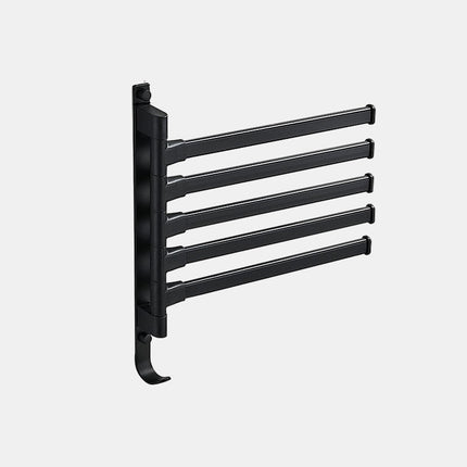 5-Arm Swivel Towel Rack – Space-Saving Matte Black Bathroom Organizer for Modern Homes