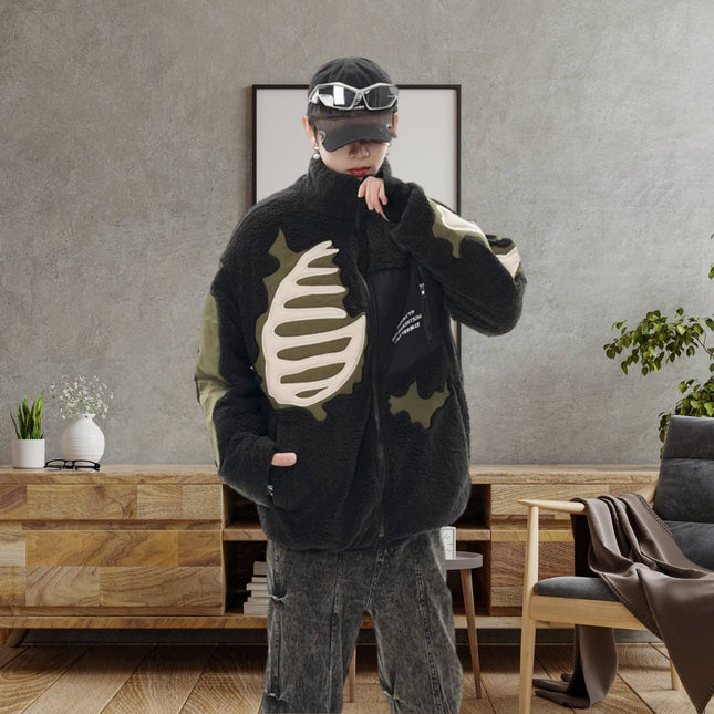 Unisex Skeleton Fleece Jacket – Unique Streetwear for a Cool Look