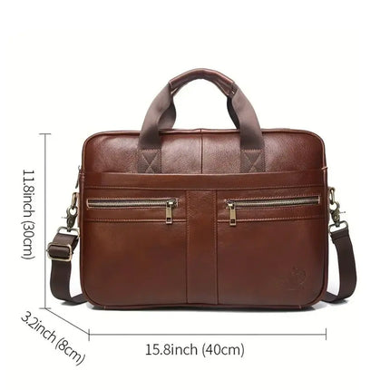 Premium Leather Laptop Bag for Men – 15.6" Briefcase with Padded Compartment & Organizational Features