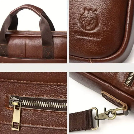 Premium Leather Laptop Bag for Men – 15.6" Briefcase with Padded Compartment & Organizational Features