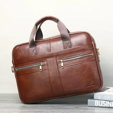 Premium Leather Laptop Bag for Men – 15.6" Briefcase with Padded Compartment & Organizational Features