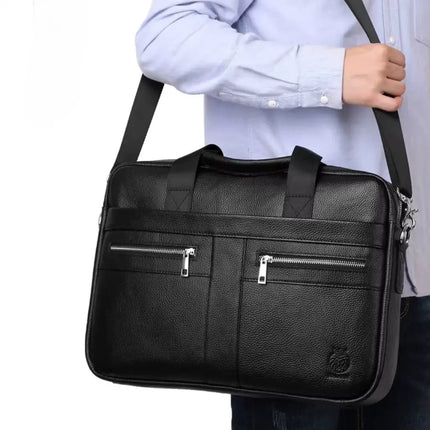 Premium Leather Laptop Bag for Men – 15.6" Briefcase with Padded Compartment & Organizational Features