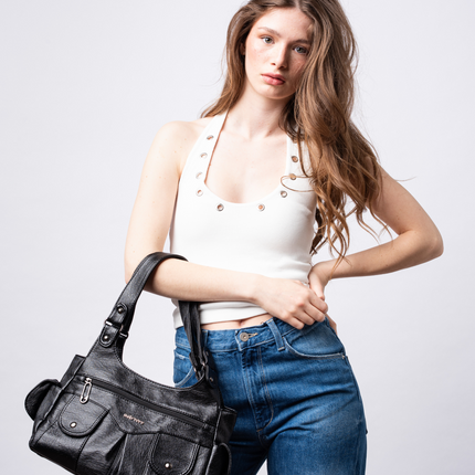 Vegan Leather Shoulder Bag with Multiple Pockets – Practical & Stylish