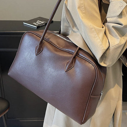 Classic Structured PU Leather Shoulder Bag for Women – Zippered Handbag with Top Handle and Detachable Strap