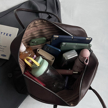 Classic Structured PU Leather Shoulder Bag for Women – Zippered Handbag with Top Handle and Detachable Strap