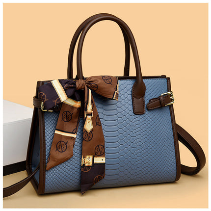 Chic Beige Handbag with Scarf Detail – Luxury Snake Texture