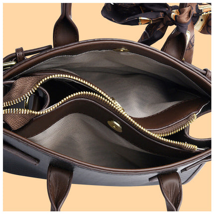 Chic Beige Handbag with Scarf Detail – Luxury Snake Texture