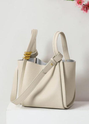 Genuine Leather Bucket Tote Bag for Women – Spacious Modern Handbag with Removable Inner Pouch & Gold Accents